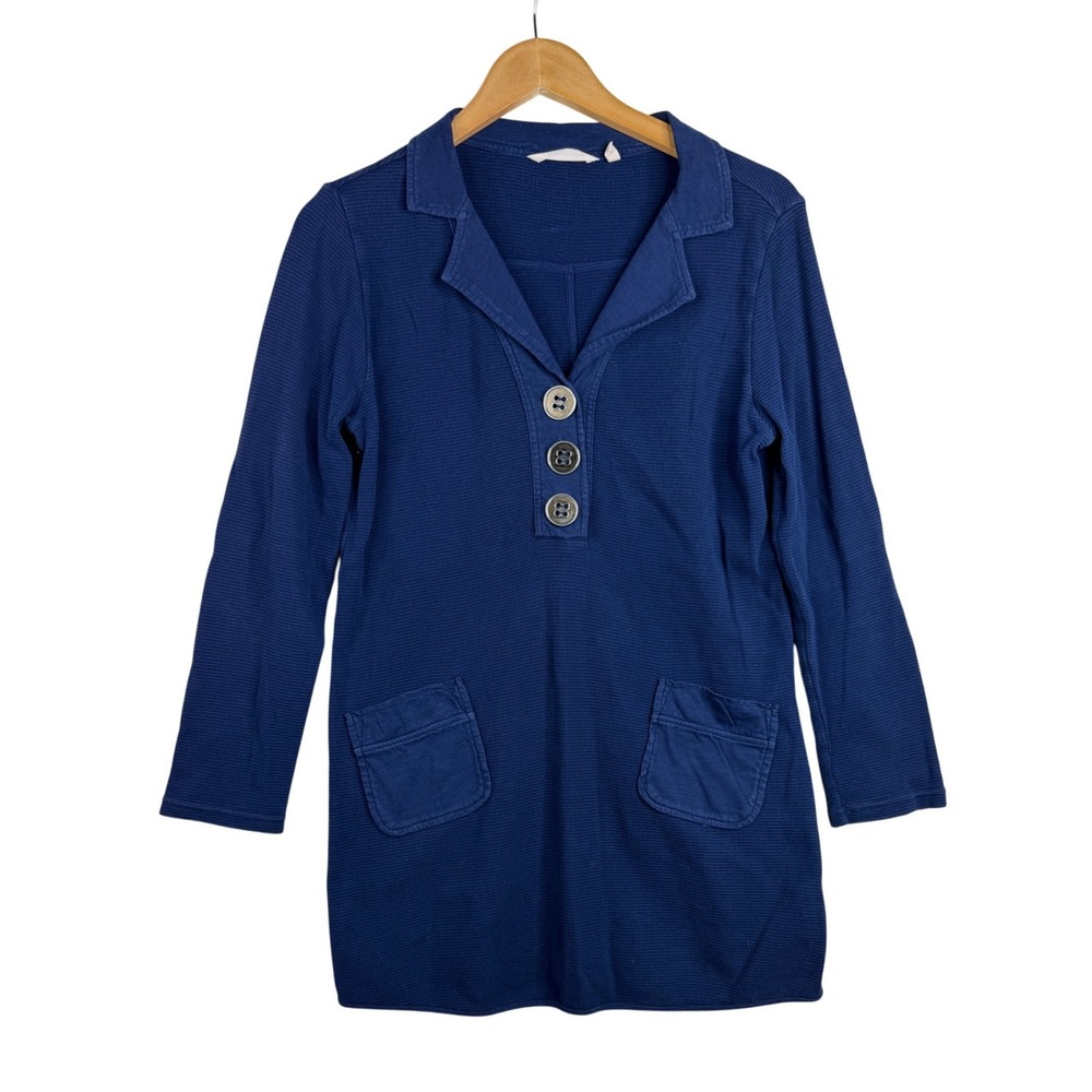 Soft Surroundings Take Two Waffle Knit Tunic With Buttons 3A819 Size Small Blue